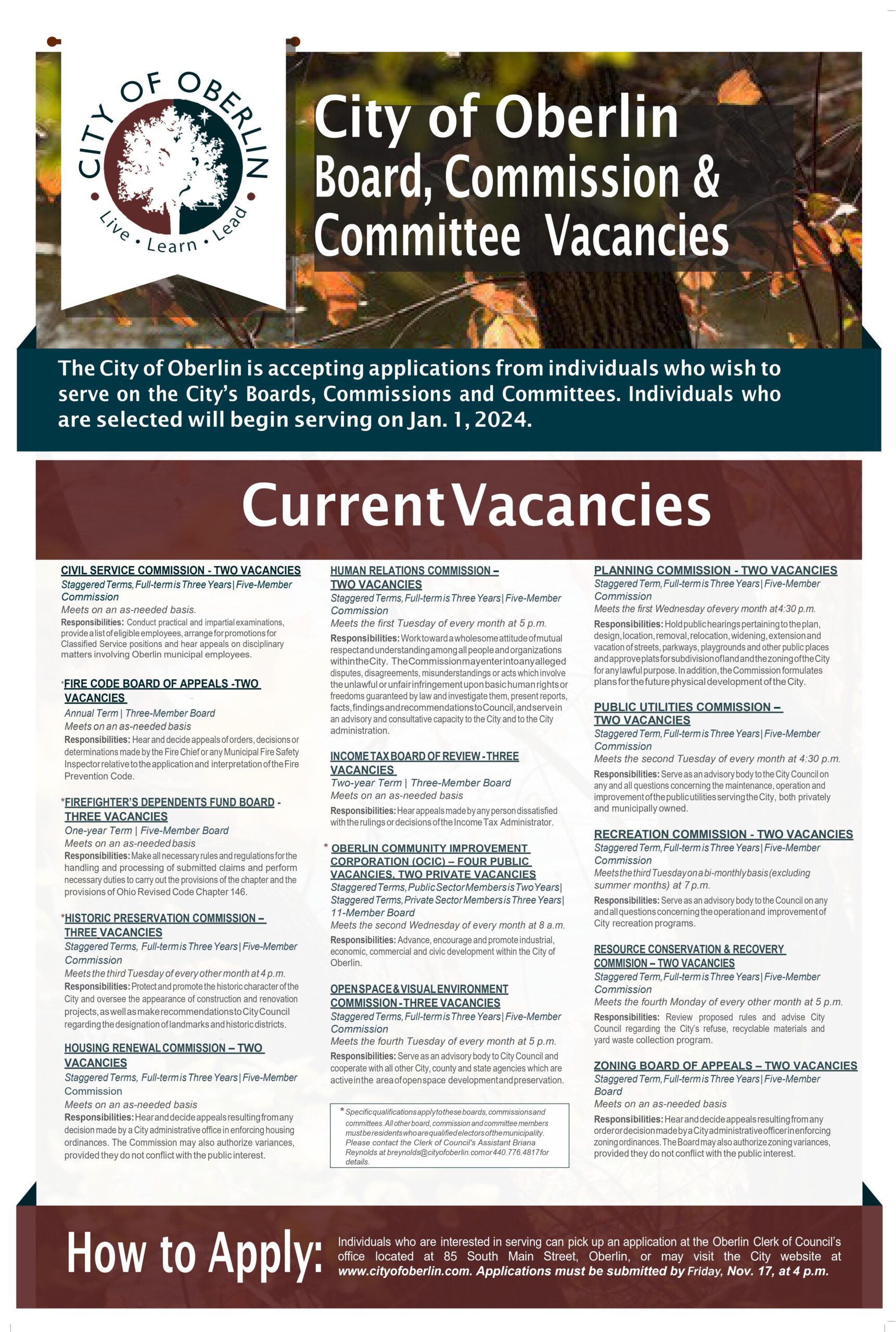 BCC Vacancy Poster 2024 REVISED City Of Oberlin   BCC Vacancy Poster 2024 REVISED Scaled 